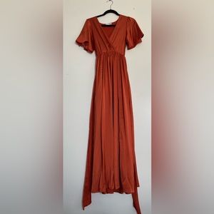 Sicily Satin Rust Maxi Dress